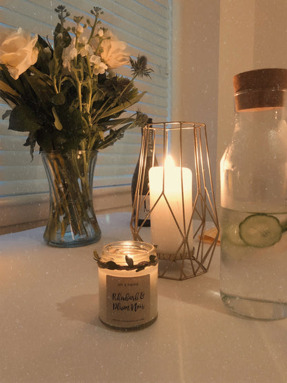 ivy and twine candles, rhubarb and plum candle, handpoured candles.